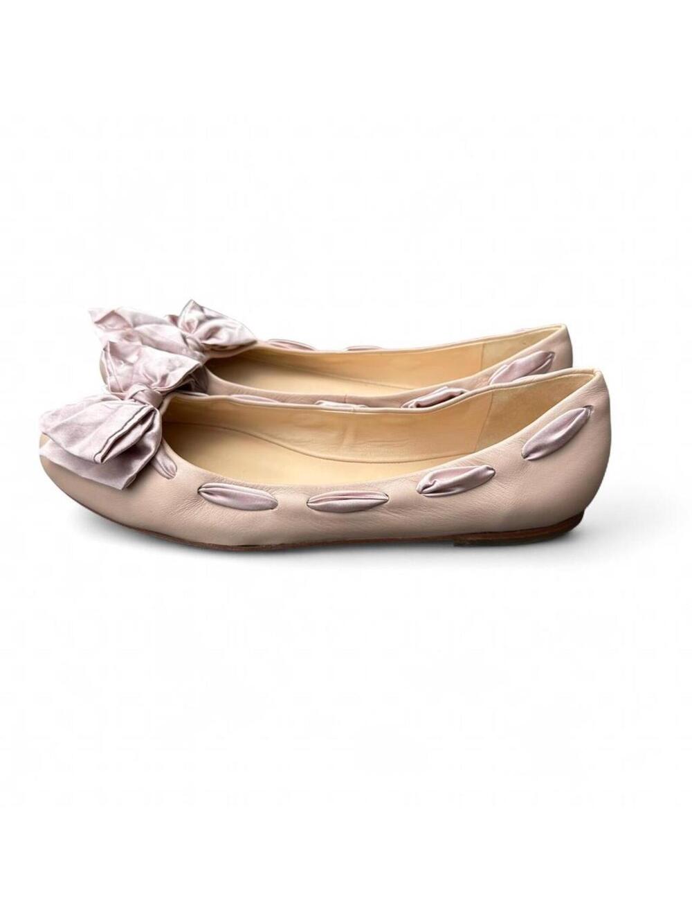 HÖGL Nude Pink Leather Ballet Flats Silk Bow Stitching Size 9.5